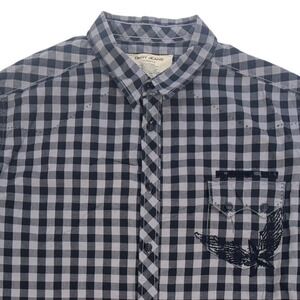 Y2K DKNY Men's XXL Black Gray Gingham Plaid Button Down Shirt Wing Embroidery
